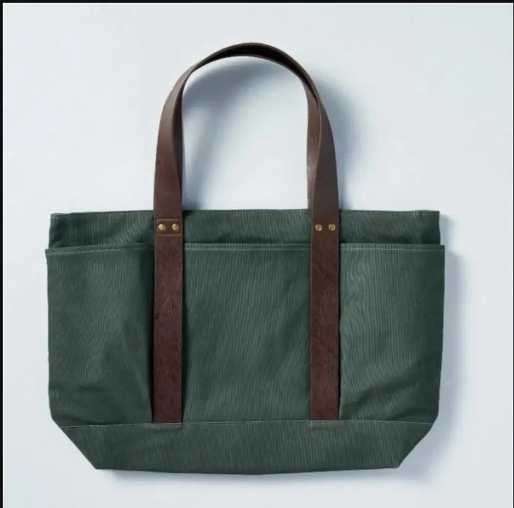 Hearth & Hand Magnolia Olive Green Canvas Tote Bag Striped Cottagecore Boho